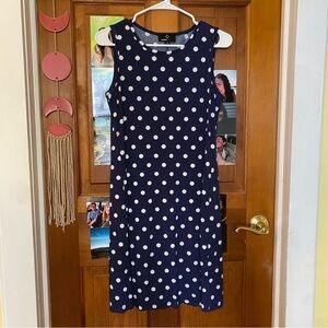 Ronni Nicole Navy and White Polka Dot Midi Dress